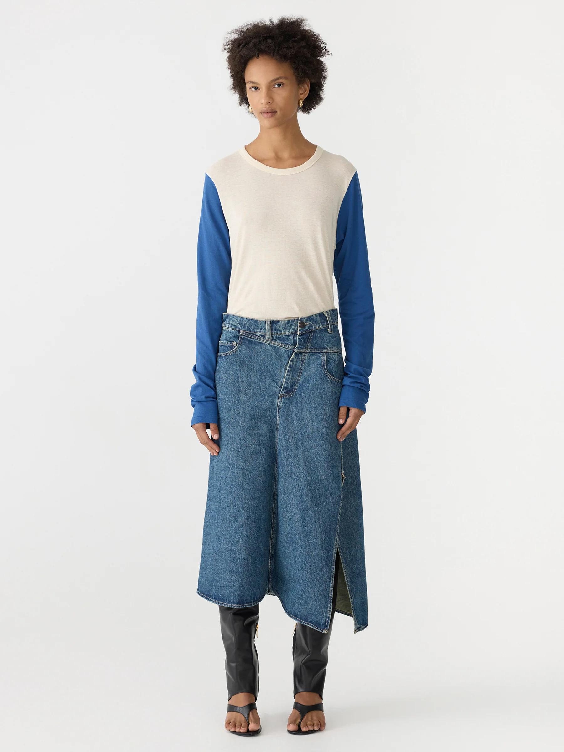 Asymmetric Split Denim Skirt - Image 7