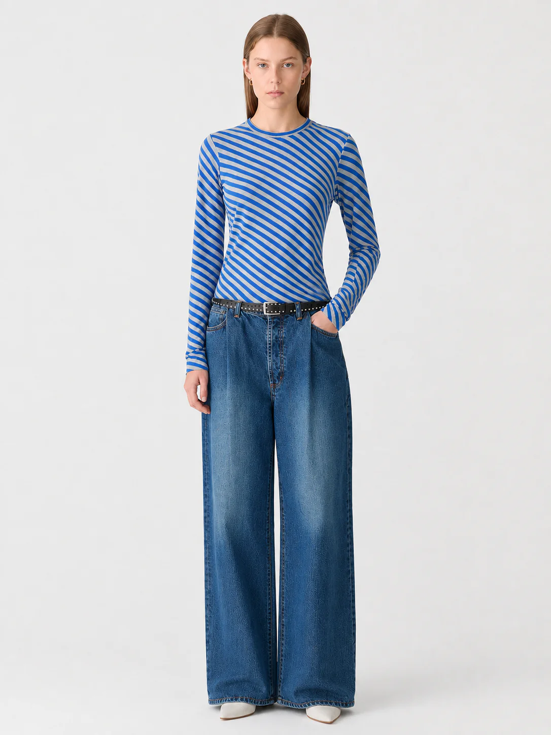 Fitted Bias Stripe Long Sleeve T-Shirt