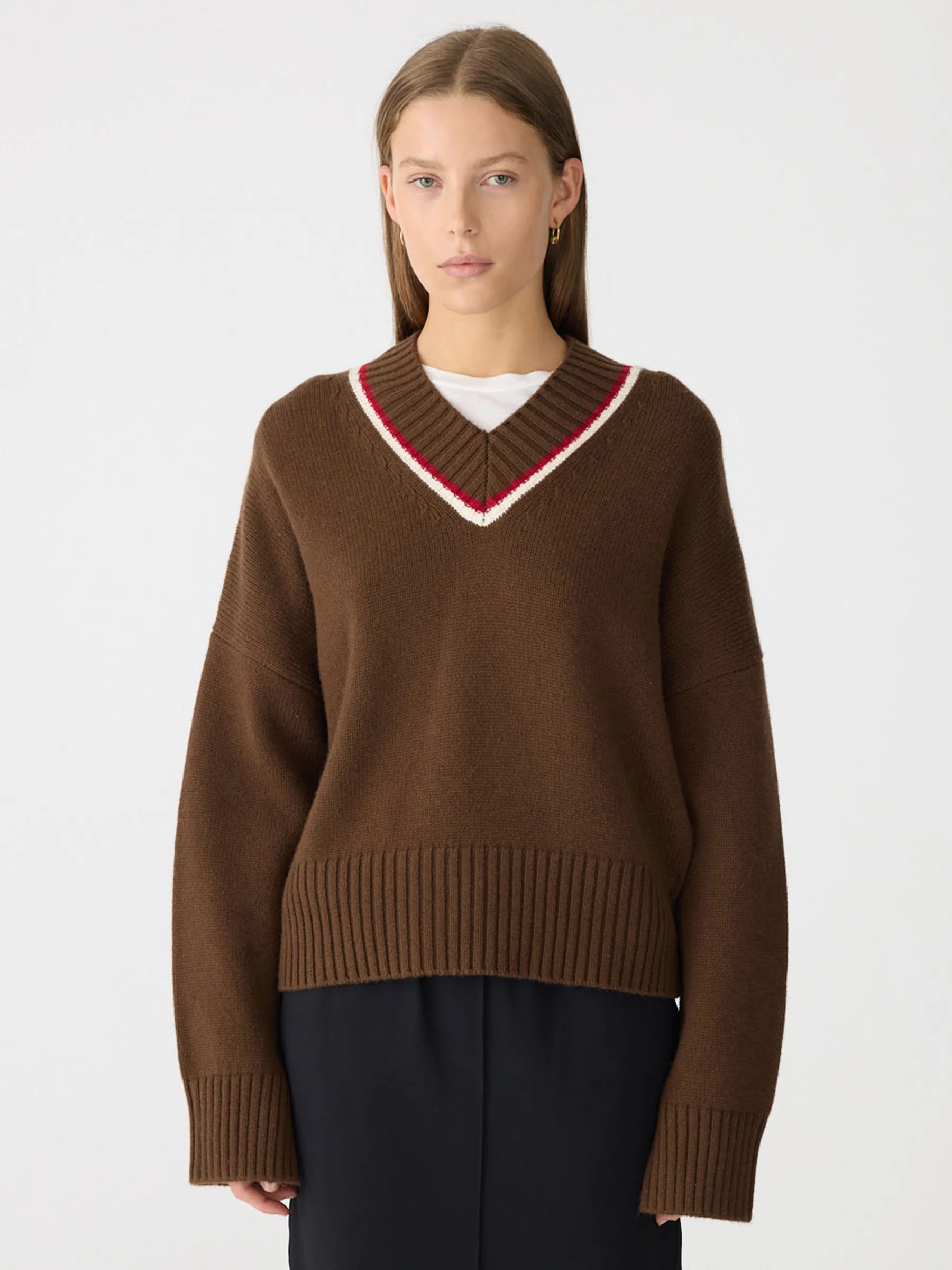Stripe Detail V Neck Knit - Image 2