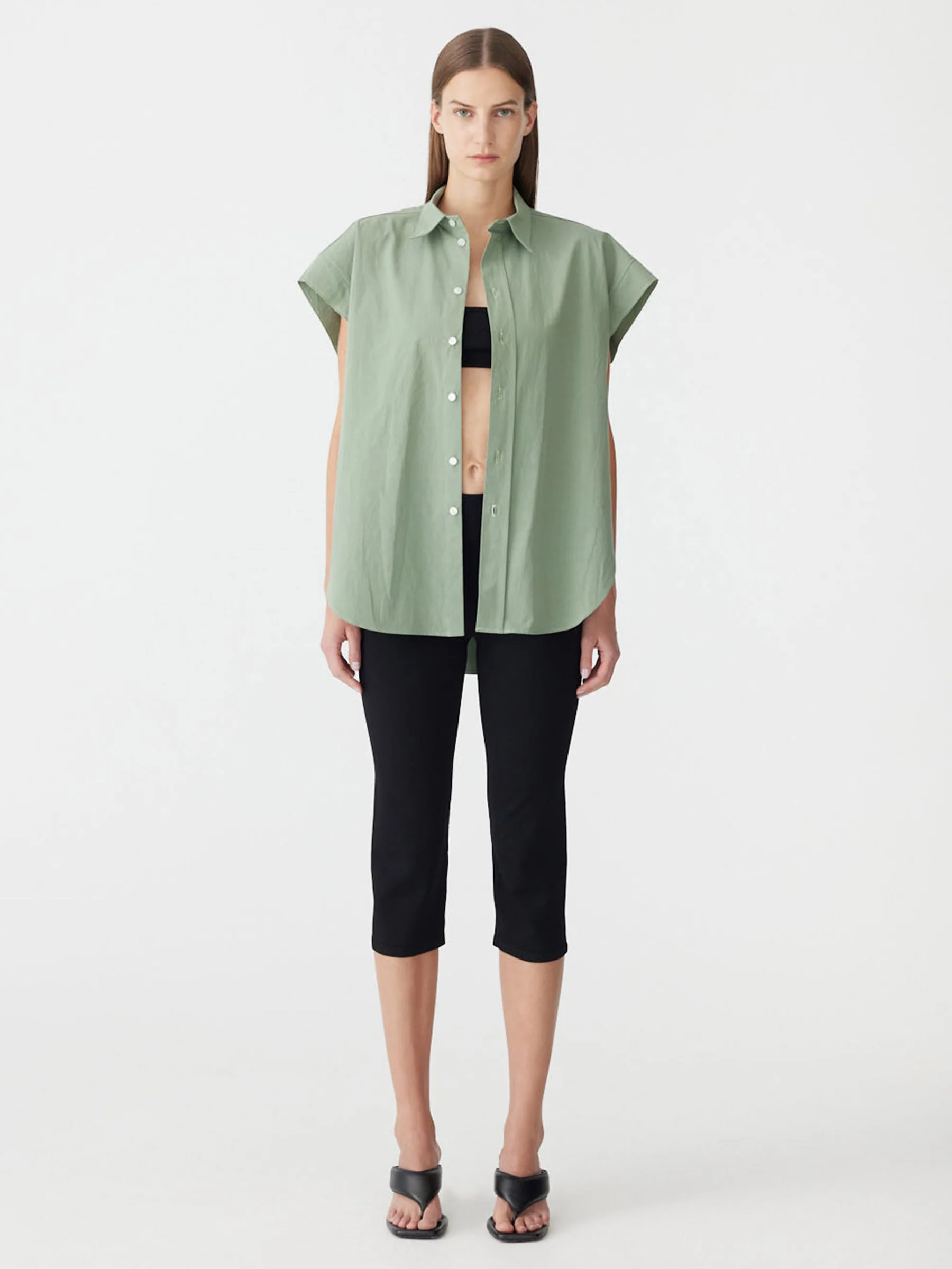 Crushed Cotton Scoop Hem Shirt