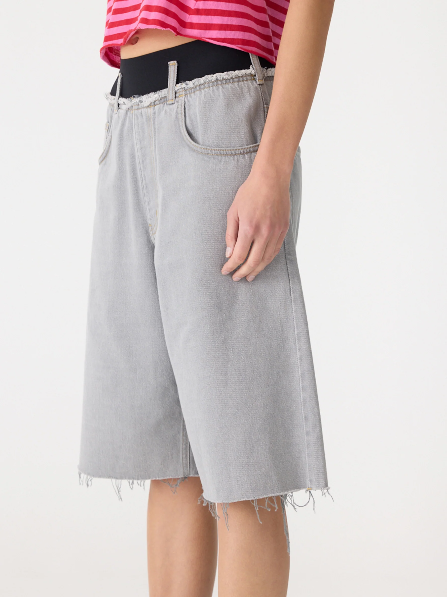 Elastic Longerline Denim Short - Image 3