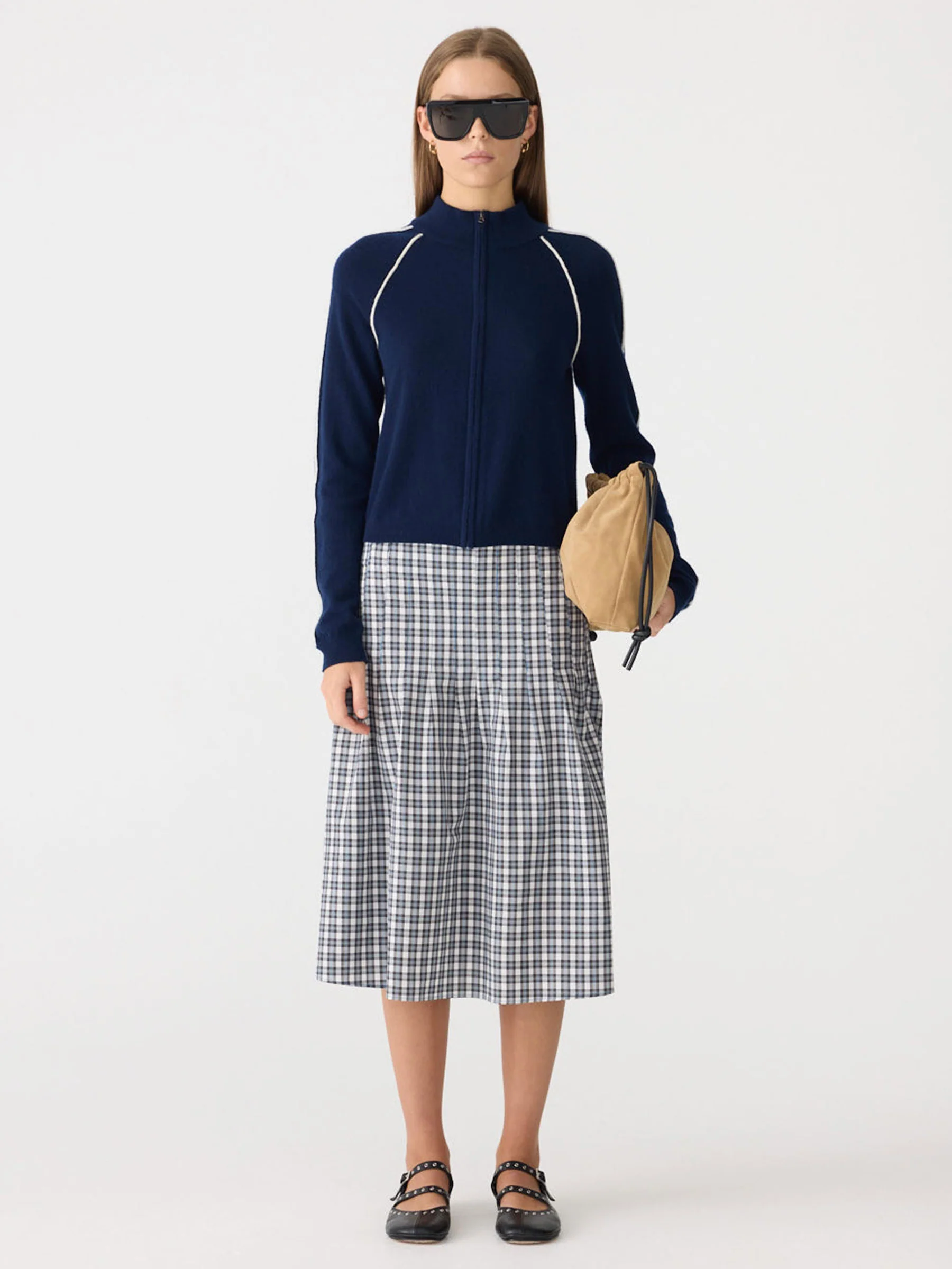 Pleat Check Pinstitch Skirt