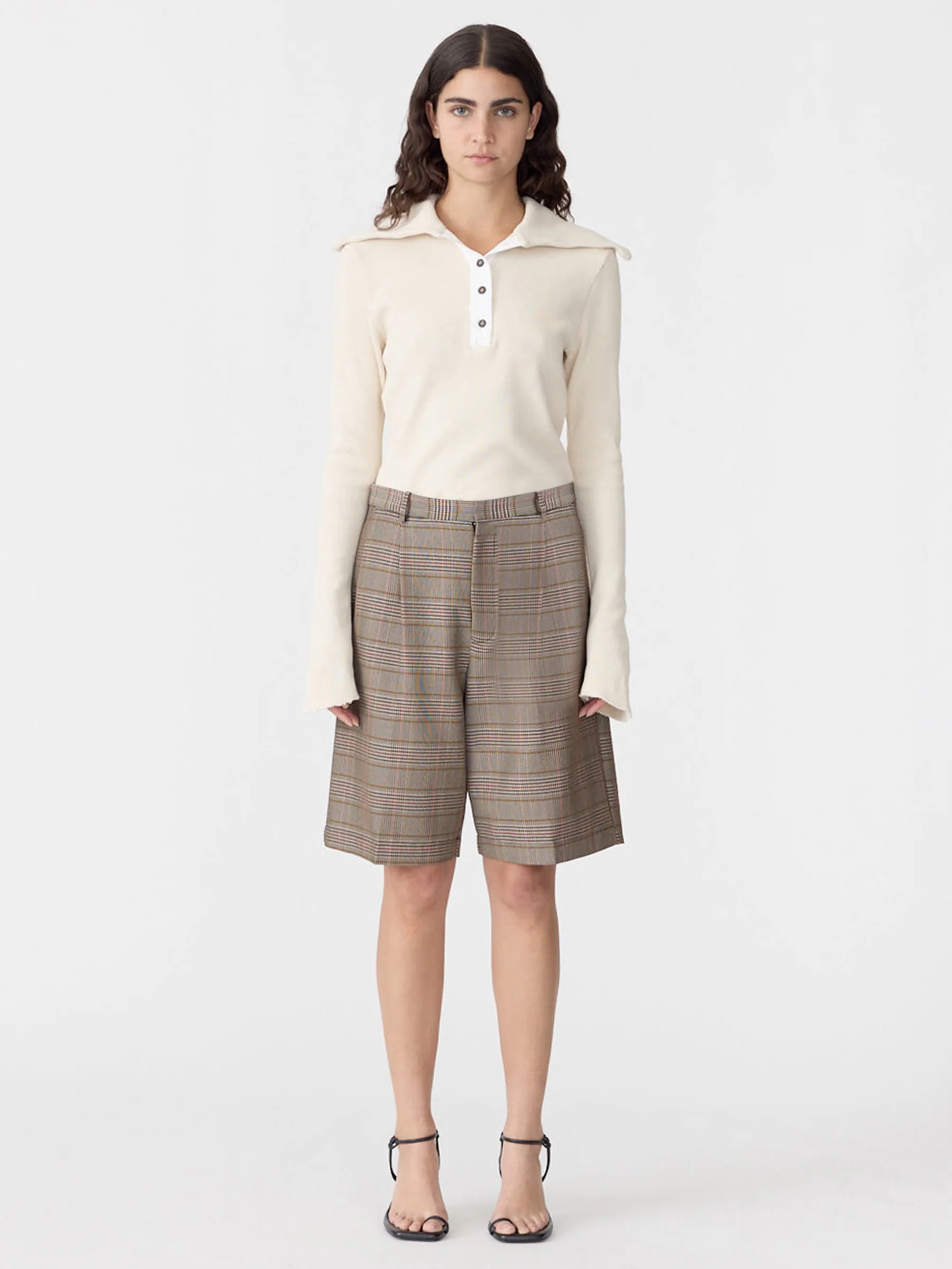 Waffle Placket Collar Long Sleeve Top